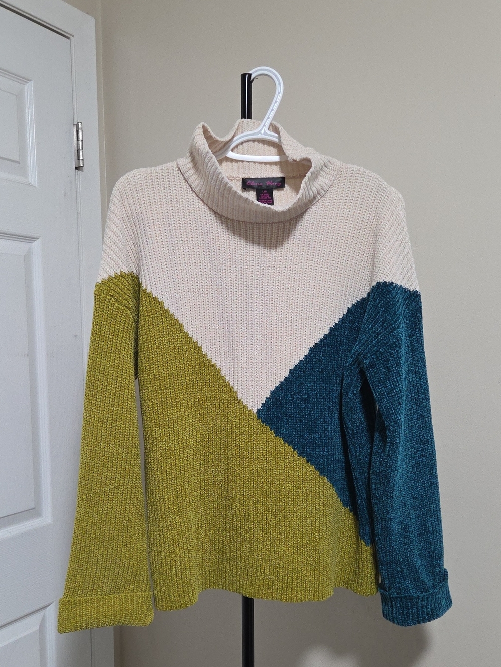 Elena Wong Colorblock Cowl Sweater in Cream, Olive & Teal